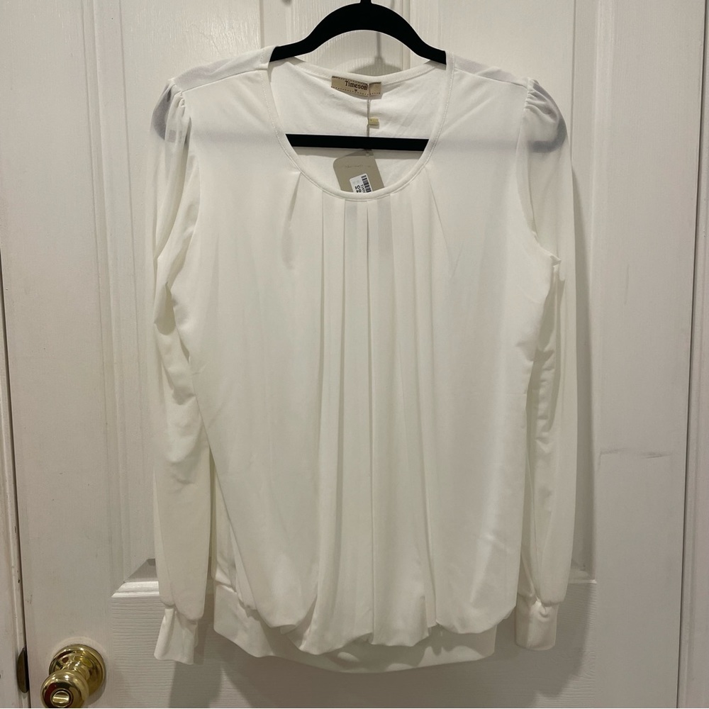 Women’s White Long Sleeve Blouse, Size Medium, New with Tags